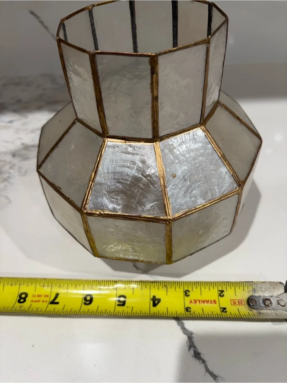 Vintage White Capiz and Gold Accent Decorative candle holder